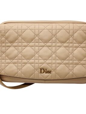 CHRISTIAN DIOR BEIGE CANNAGE LEATHER FLAP CAMERA BAG